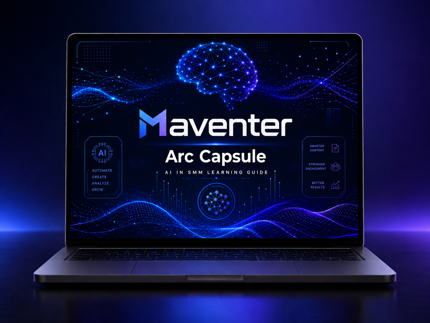 Laptop displaying the Maventer Arc Capsule interface on a dark background