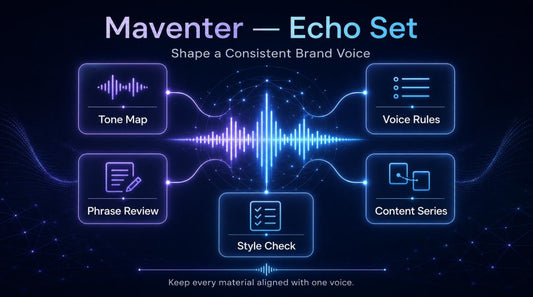 Maventer Echo Set diagram with sound wave and text on a dark background