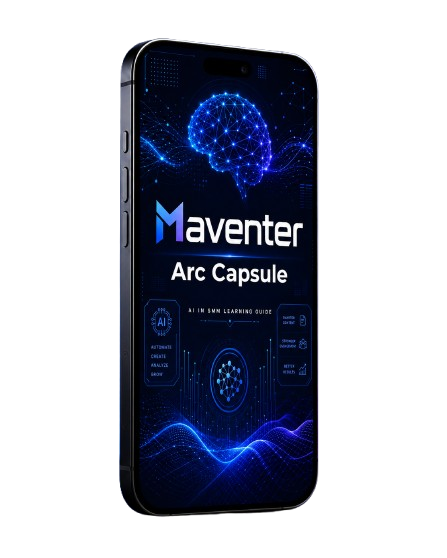 Phone displaying the Maventer Arc Capsule app interface with a blue and black theme.