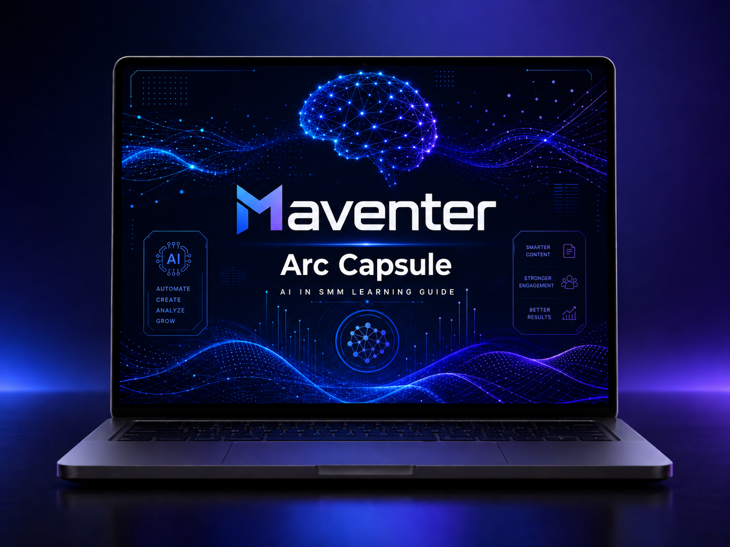 Laptop displaying the Maventer Arc Capsule interface on a dark background