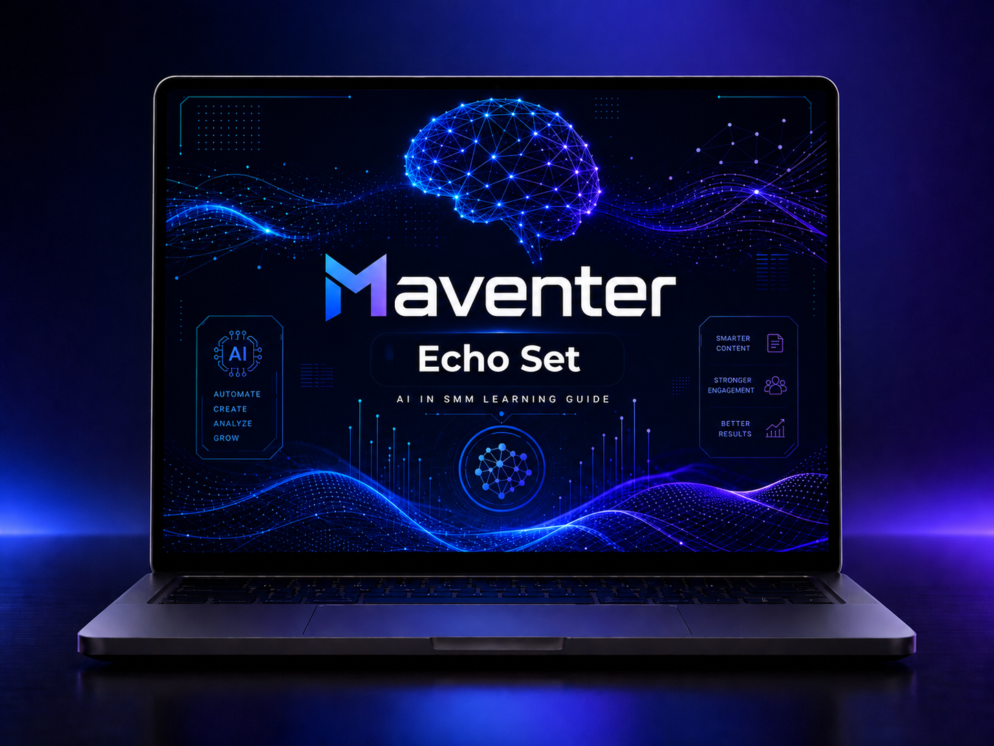 Laptop displaying the Maventer Echo Set interface on a dark background