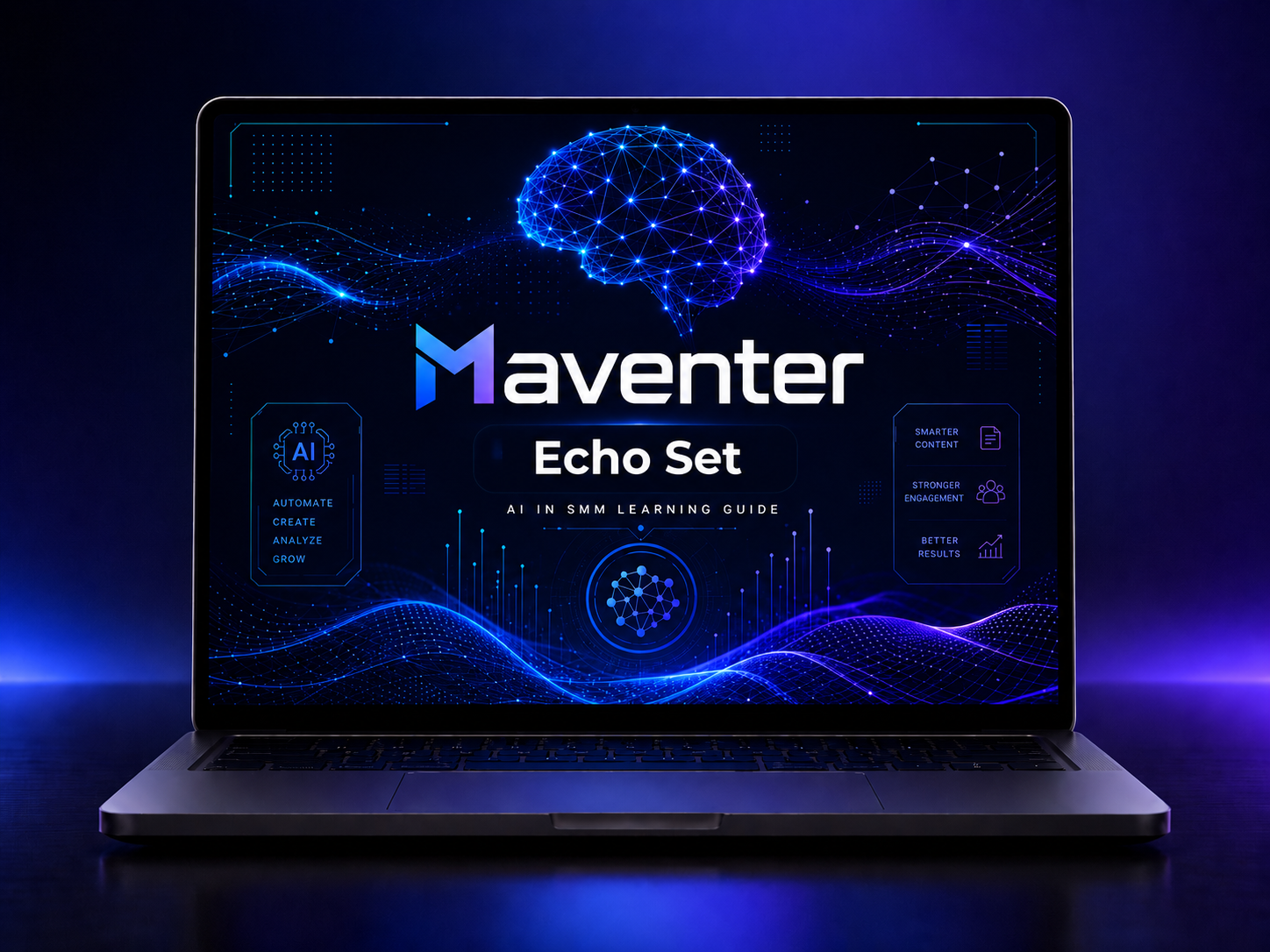 Laptop displaying the Maventer Echo Set interface on a dark background