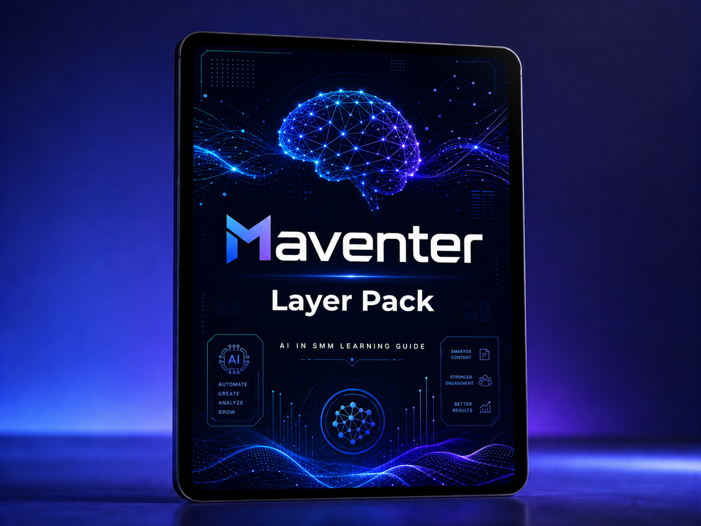 Maventer Layer Pack on a tablet with a blue and black background