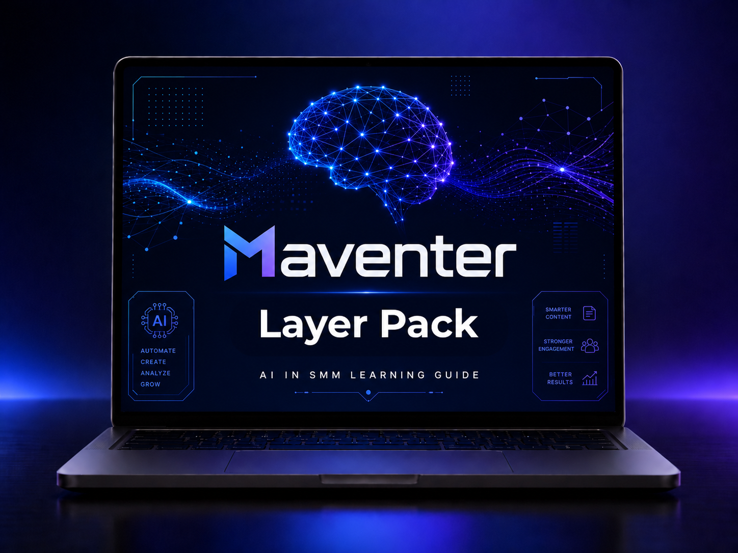 Laptop displaying the Maventer Layer Pack on a dark background