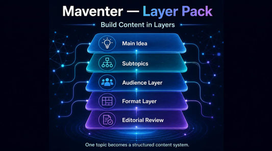 Maventer Layer Pack diagram with layers for building content on a dark background