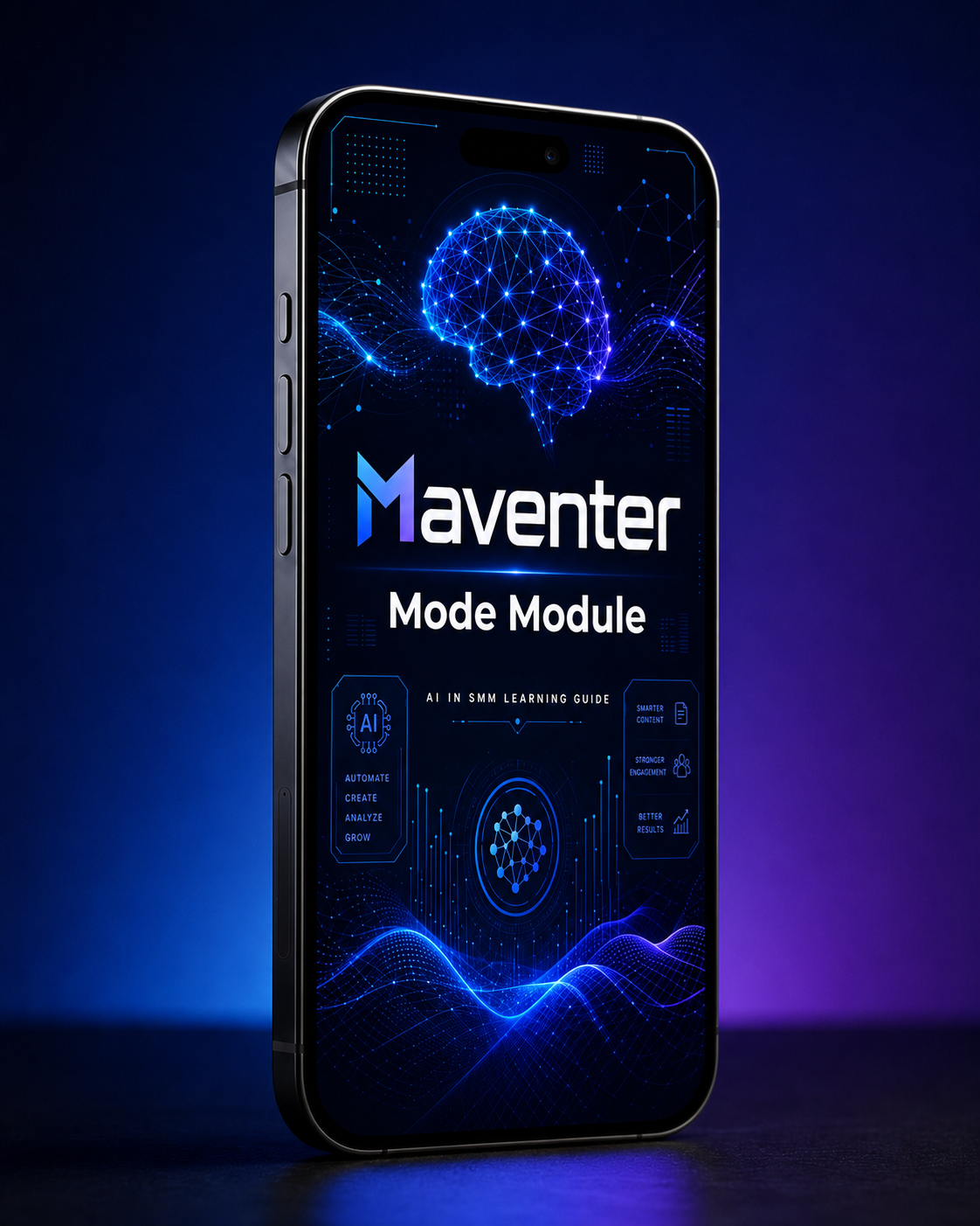 Smartphone displaying the Maventer Mode Module app interface on a dark background
