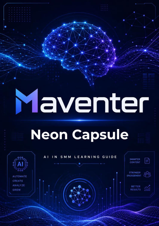 Maventer Neon Capsule AI in 5MM Learning Guide with brain illustration on a dark background
