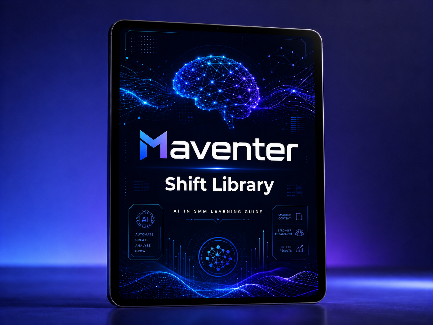 Maventer Shift Library on a digital device screen with a blue and black background