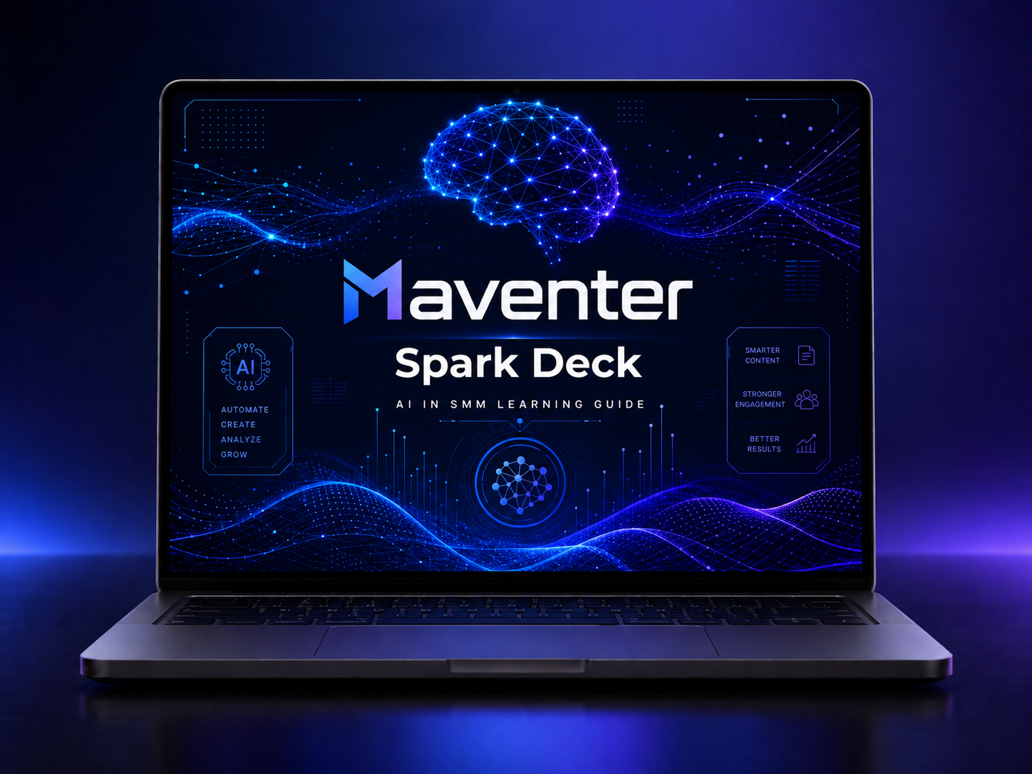 Laptop displaying the Maventer Spark Deck on a dark background